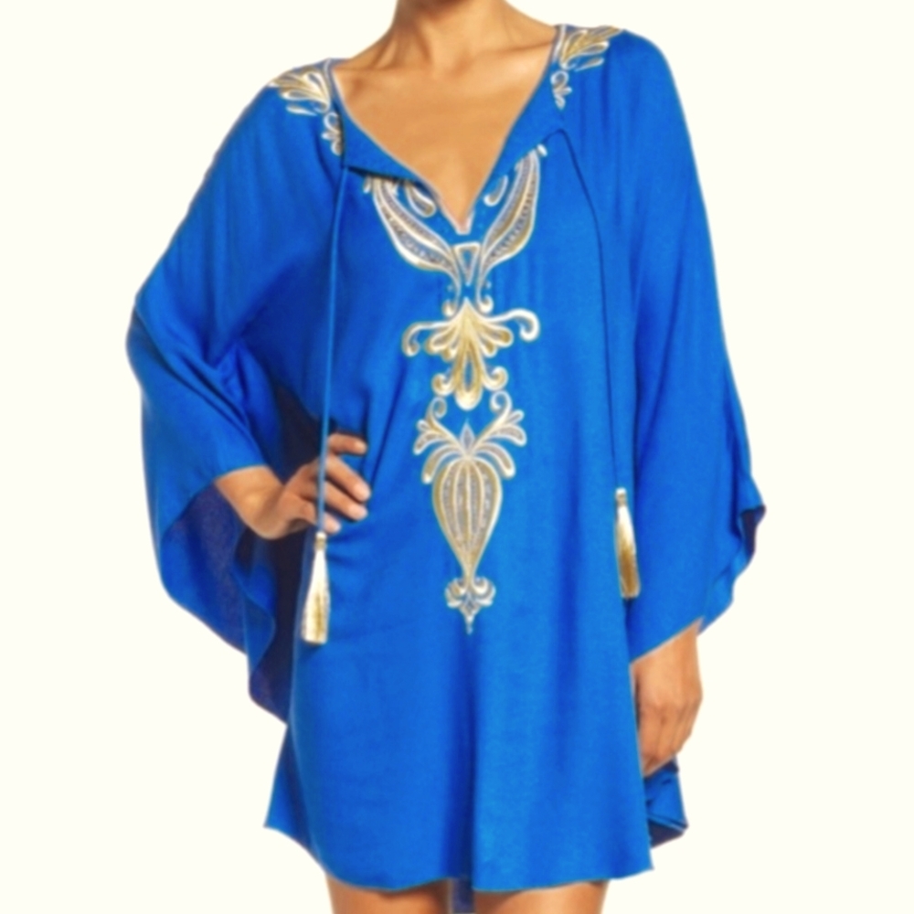 🩶 HTF NWT - Lilly Pulitzer Emera Blue Caftan Dress L / XL